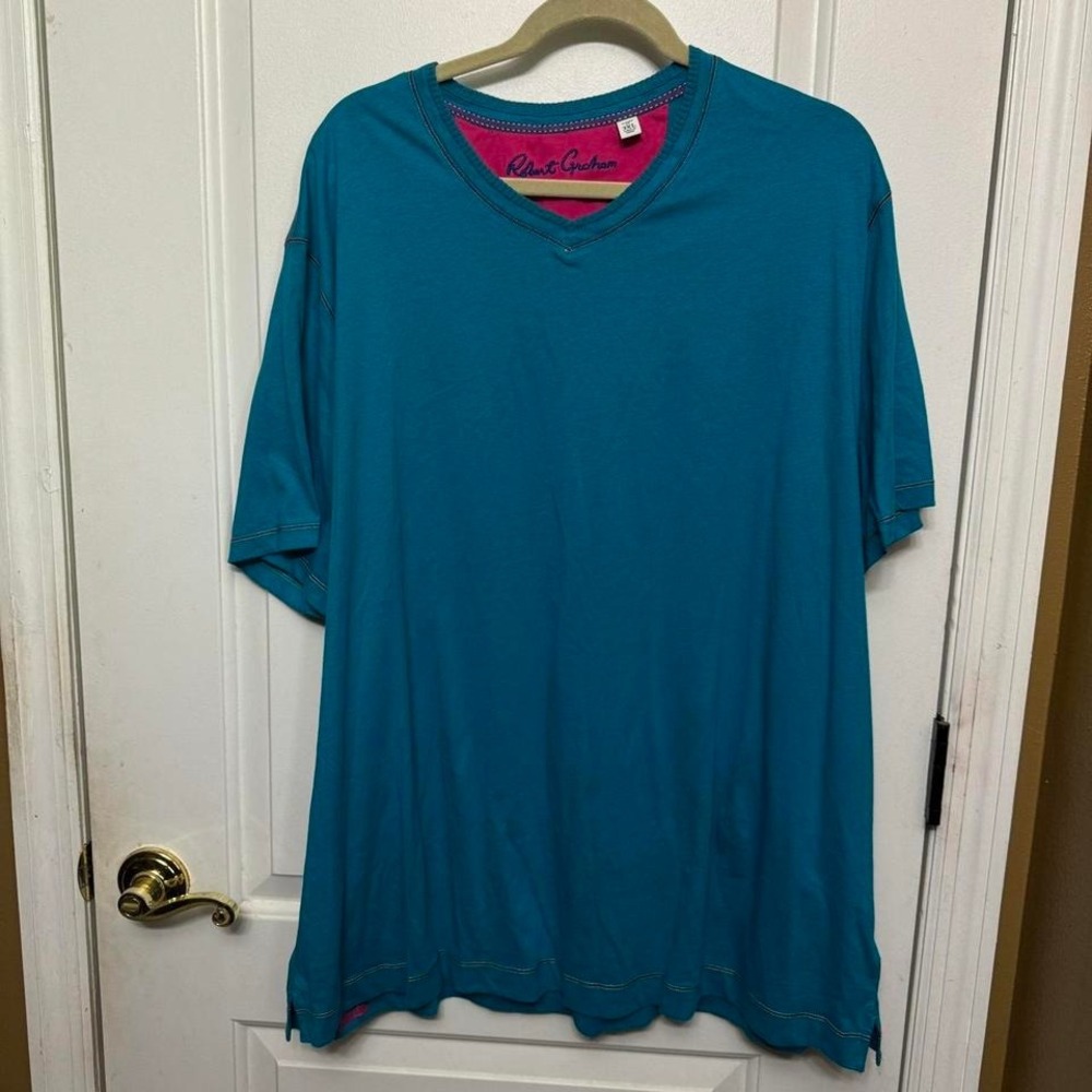 Robert Graham Men's 3XL Teal V-Neck T-Shirt Short Sleeve Logo Detail